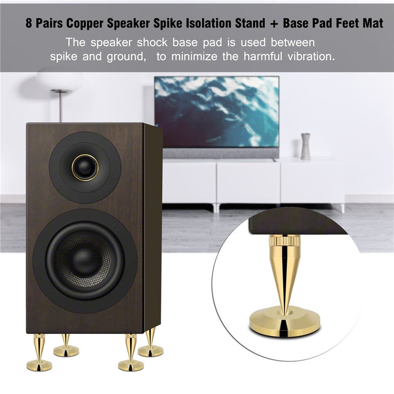 ZERONE Speaker Spike Pad Kit, 8 Pairs 6 x 36mm Copper Speaker Spike Isolation Stand with Base Pad Feet Mat for for Speaker, Amplifier, CD DVD Player, Turntable Recorder, Chassis, Instrument - Image 2